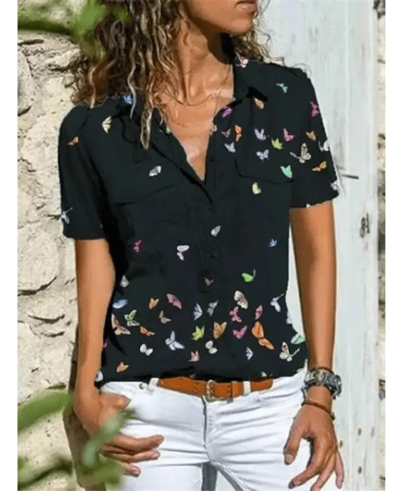 Moda Kısa Kollu Gömlek Kadın Moda Kısa Kollu Gömlek Kadın