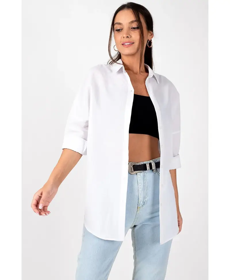 Kadın Beyaz Oversize Uzun Gömlek Kadın Beyaz Oversize Uzun Gömlek