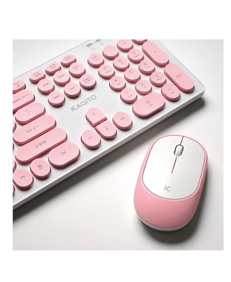 Kagito Retro Kablosuz Klavye & Mouse Set Pink Kagito Retro Kablosuz Klavye & Mouse Set Pink