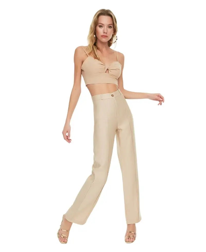 Bej Nervür Detaylı Pantolon Bej Nervür Detaylı Pantolon