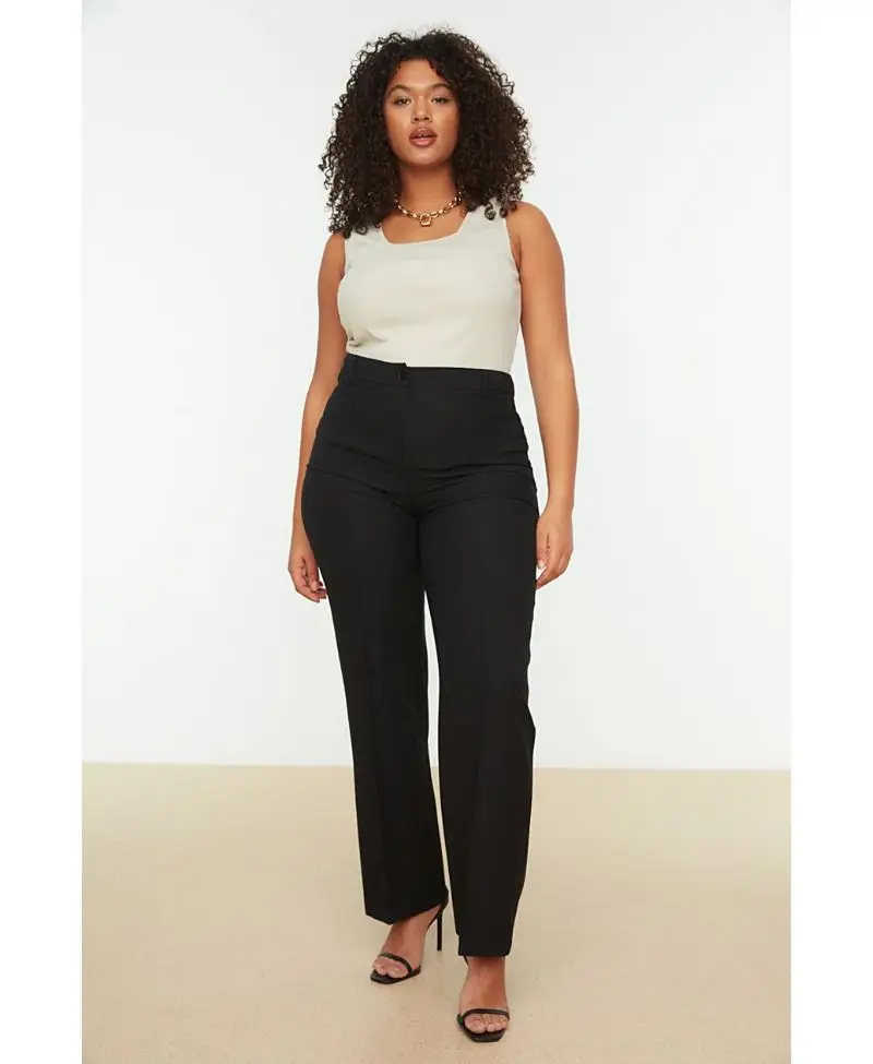 Siyah Yüksek Bel Nervür Dikişli İspanyol Paça Dokuma Pantolon Siyah Yüksek Bel Nervür Dikişli İspanyol Paça Dokuma Pantolon