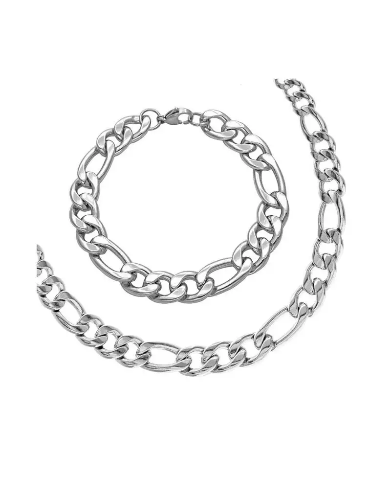 Çelik Erkek Bileklik Ve Kolye Zincir Set Gümüş Kaplama Çelik Erkek Bileklik Ve Kolye Zincir Set Gümüş Kaplama