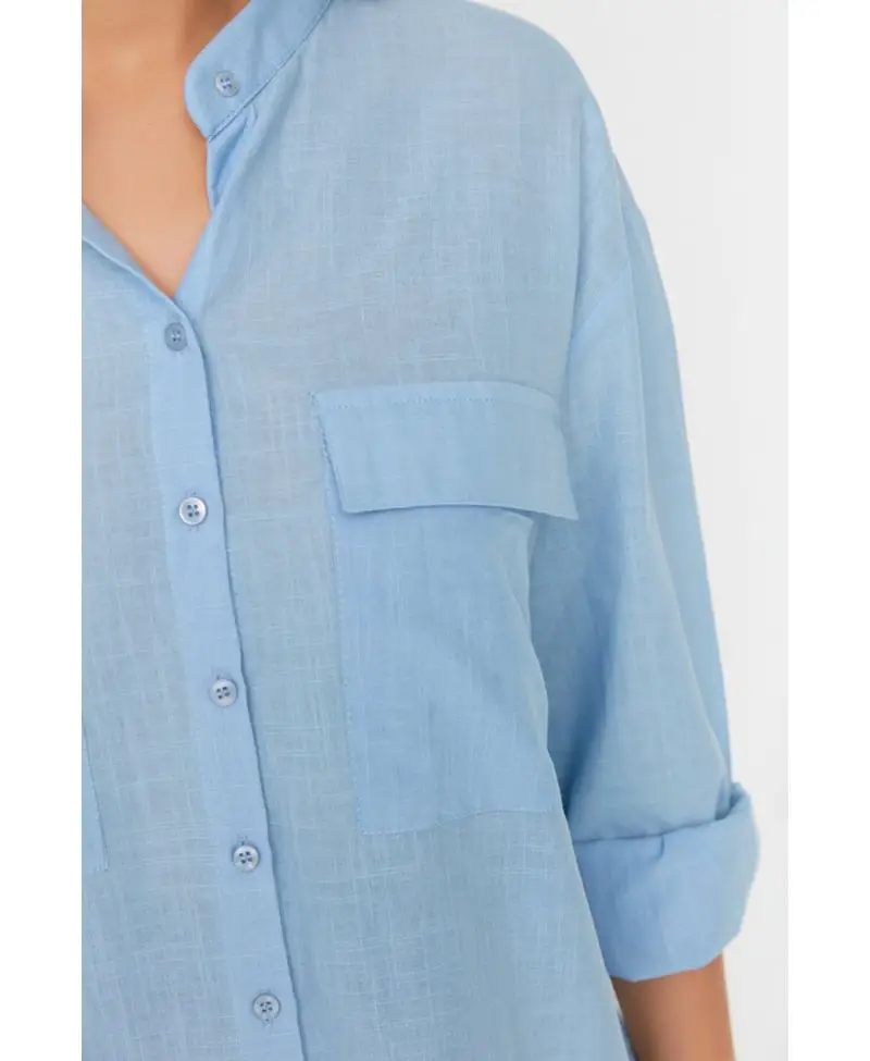 Mavi Cepli Dokuma Gömlek