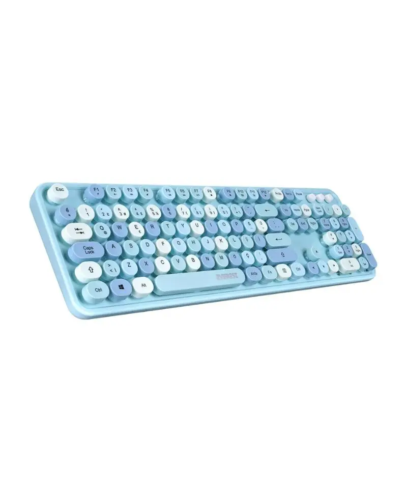 Everest Round Km-6282 Renkli Daktilo Tuşlu Mavi Kablosuz Q Multimedia Klavye + Mouse Set 