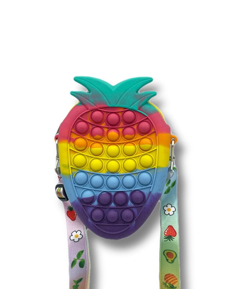 Popit Çilek Çanta & Kalemlik Set Pop It Push Bubble Eğitici Oyuncak Kalemlk Pop Tube